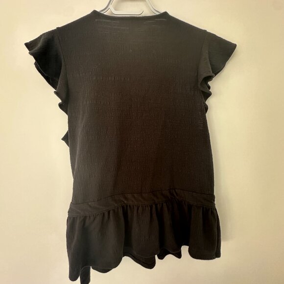 Banana Republic Women's V-Neck Wrap Blouse M Black Ruffle Trim - Picture 6 of 9